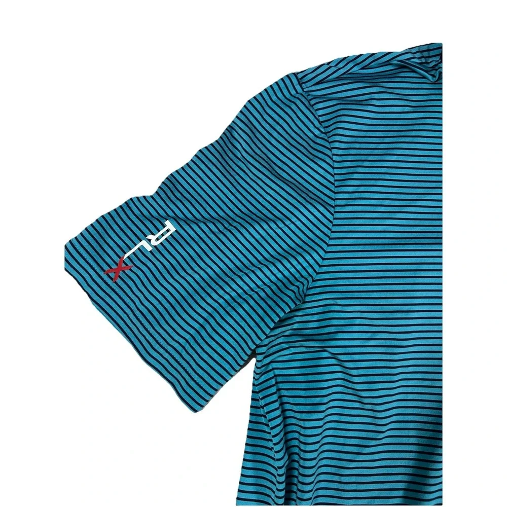 RLX Ralph Lauren Polo Shirt Mens Medium Blue Black Stripe Golf Wicking Stretch